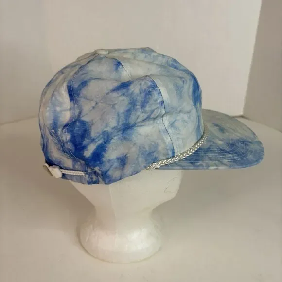 Vintage Cord Tie Dye Hat, Strapback San Sun Cap, White And Blue - Picture 4 of 8